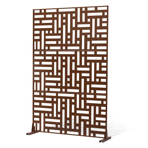 VEVOR Metal Privacy Screen, 36" W x 72" H, Outdoor Privacy Screens & Panels, Freestanding Outdoor Divider with Stand, 3-Panel Decorative Garden Steel Privacy Fence for Balcony Patio Indoor Room Brown - DLSHWYSPMJS3Y7EA1V0 - view 2