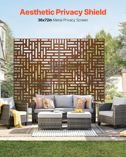VEVOR Metal Privacy Screen, 36" W x 72" H, Outdoor Privacy Screens & Panels, Freestanding Outdoor Divider with Stand, 3-Panel Decorative Garden Steel Privacy Fence for Balcony Patio Indoor Room Brown - DLSHWYSPMJS3Y7EA1V0 - view 3