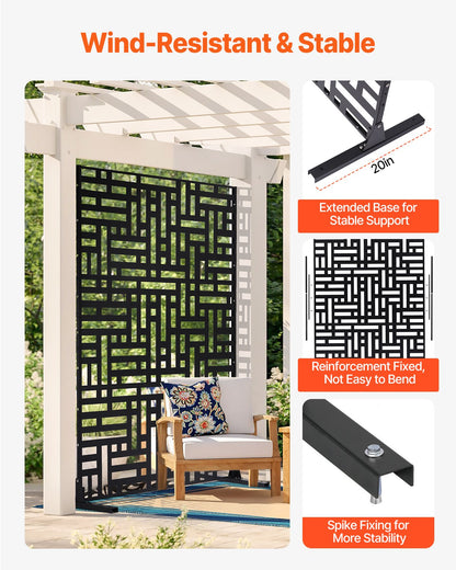 VEVOR Metal Privacy Screen, 47" W x 76" H, Outdoor Privacy Screens 3-Panel, Freestanding Outdoor Divider with Stand, Decorative Garden Steel Privacy Fence for Balcony Patio Indoor Room Hot Tub Black - DLSHWYSPMJS7CV2AZV0 - view 4