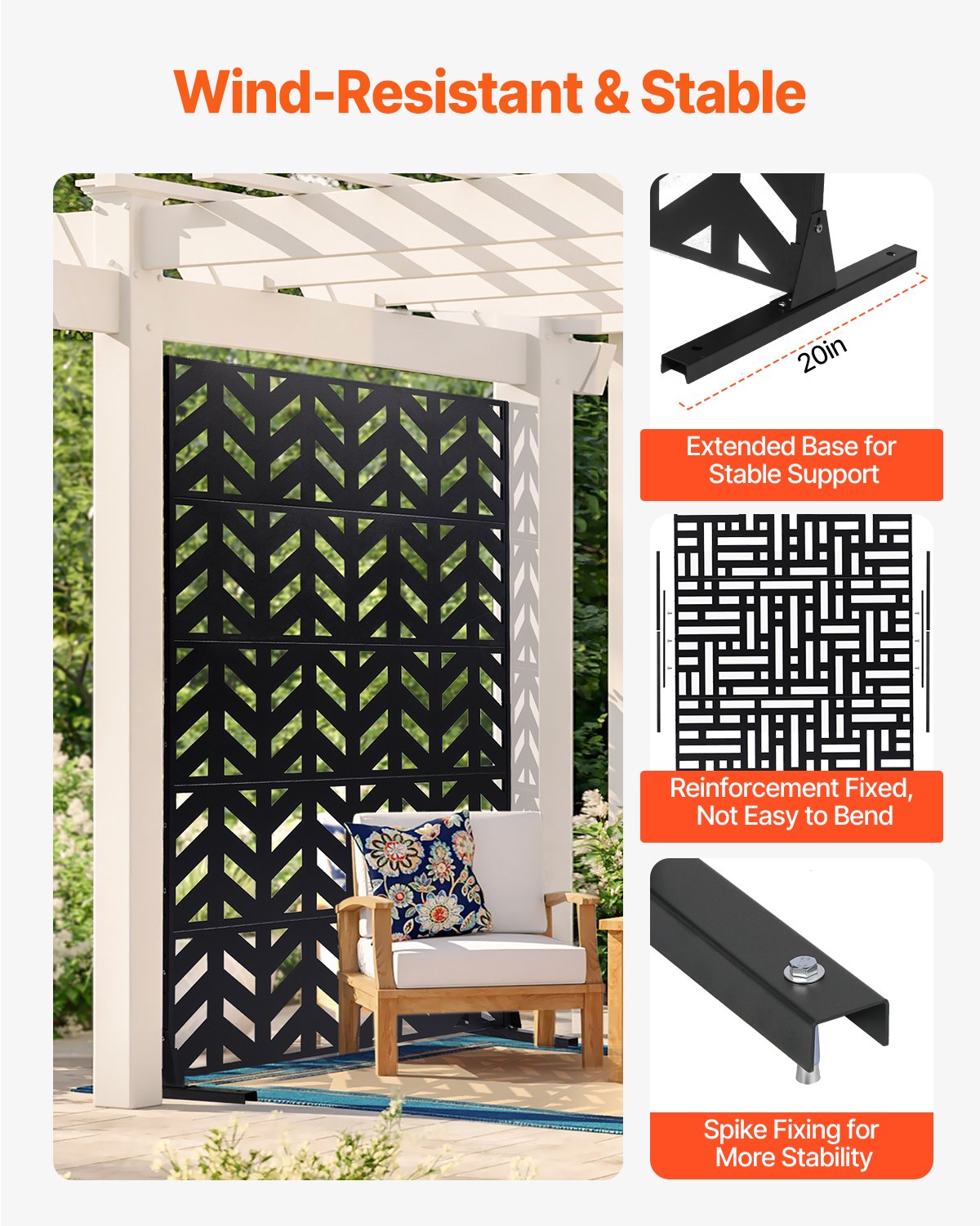 VEVOR Metal Privacy Screen, 47" W x 72" H, Outdoor Privacy Screens 5-Panel, Freestanding Outdoor Divider with Stand, Decorative Garden Steel Privacy Fence for Balcony Patio Indoor Room Black - DLSHWYSPMJS7IMXJNV0 - view 4