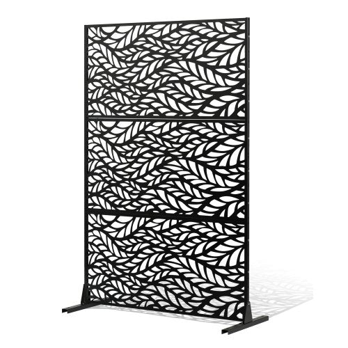 VEVOR Metal Privacy Screen, 47" W x 72" H, Outdoor Privacy Screens & Panels, Freestanding Outdoor Divider with Stand, 3-Panel Decorative Garden Steel Privacy Fence for Balcony Patio Indoor Room Black - DLSHWYSPMJS7J715TV0 - view 2