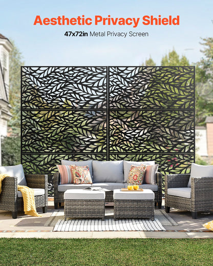 VEVOR Metal Privacy Screen, 47" W x 72" H, Outdoor Privacy Screens & Panels, Freestanding Outdoor Divider with Stand, 3-Panel Decorative Garden Steel Privacy Fence for Balcony Patio Indoor Room Black - DLSHWYSPMJS7J715TV0 - view 3