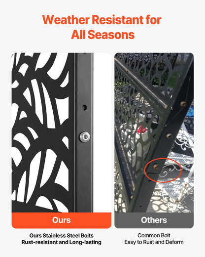 VEVOR Metal Privacy Screen, 47" W x 72" H, Outdoor Privacy Screens & Panels, Freestanding Outdoor Divider with Stand, 3-Panel Decorative Garden Steel Privacy Fence for Balcony Patio Indoor Room Black - DLSHWYSPMJS7J715TV0 - view 5