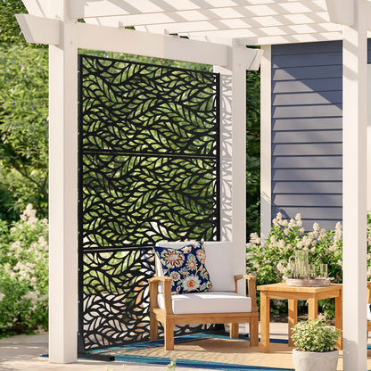 VEVOR Metal Privacy Screen, 47" W x 72" H, Outdoor Privacy Screens & Panels, Freestanding Outdoor Divider with Stand, 3-Panel Decorative Garden Steel Privacy Fence for Balcony Patio Indoor Room Black - DLSHWYSPMJS7J715TV0 - view 9