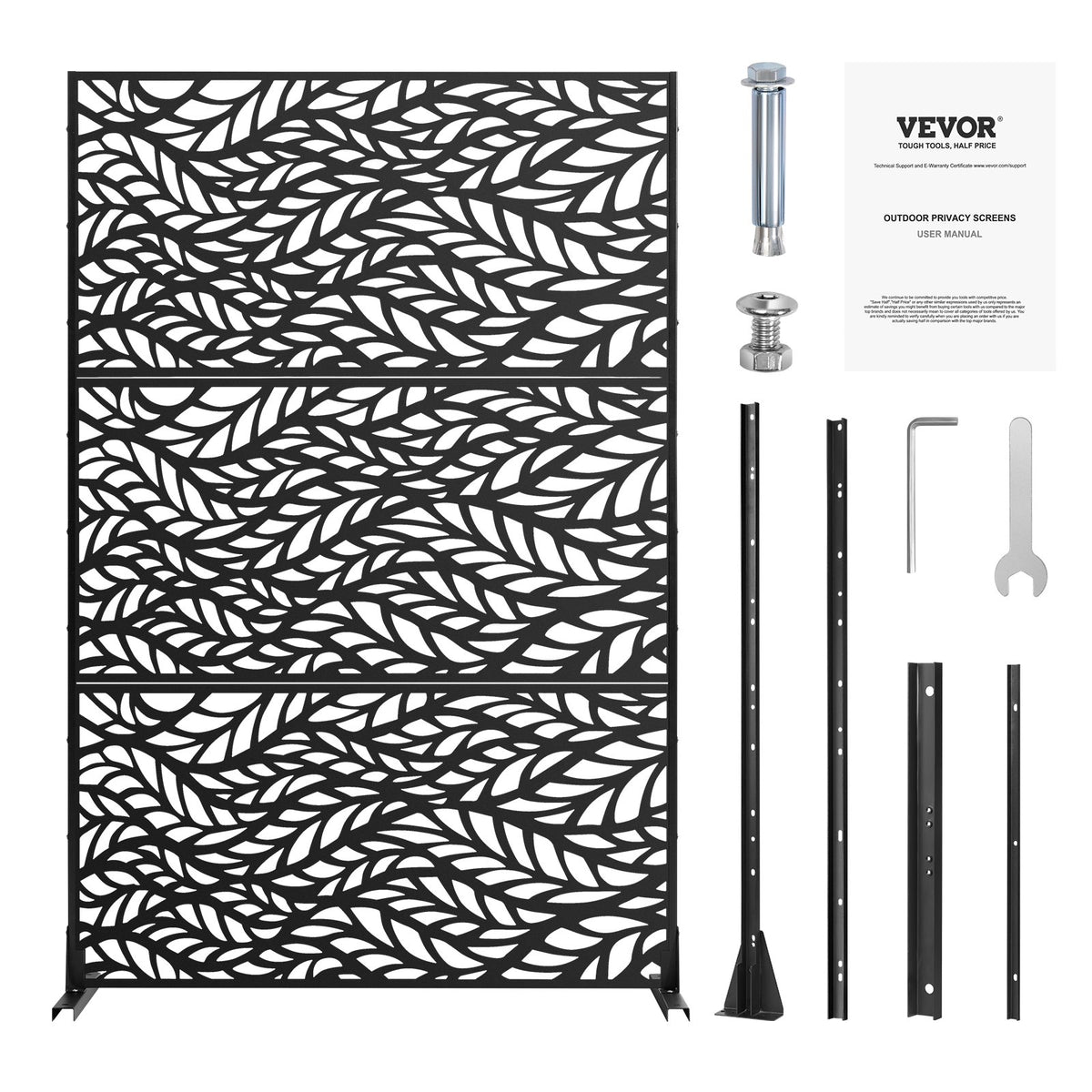 VEVOR Metal Privacy Screen, 47" W x 72" H, Outdoor Privacy Screens & Panels, Freestanding Outdoor Divider with Stand, 3-Panel Decorative Garden Steel Privacy Fence for Balcony Patio Indoor Room Black - DLSHWYSPMJS7J715TV0 - view 10