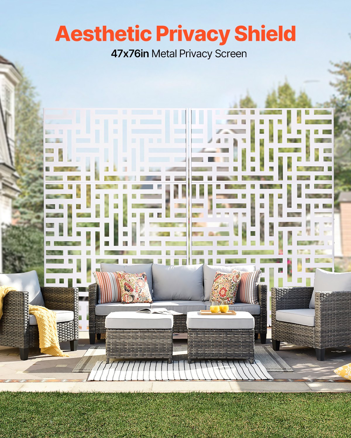 VEVOR Metal Privacy Screen, 47" W x 76" H Outdoor Privacy Screens 3-Panel, Freestanding Outdoor Divider with Stand, Decorative Garden Steel Privacy Fence for Balcony Patio Indoor Room Hot Tub White - DLSHWYSPMJS7WAS68V0 - view 3