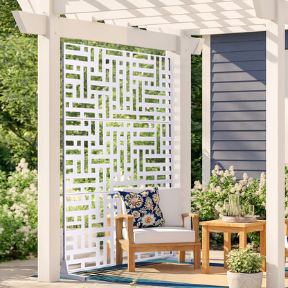 VEVOR Metal Privacy Screen, 47" W x 76" H Outdoor Privacy Screens 3-Panel, Freestanding Outdoor Divider with Stand, Decorative Garden Steel Privacy Fence for Balcony Patio Indoor Room Hot Tub White - DLSHWYSPMJS7WAS68V0 - view 9