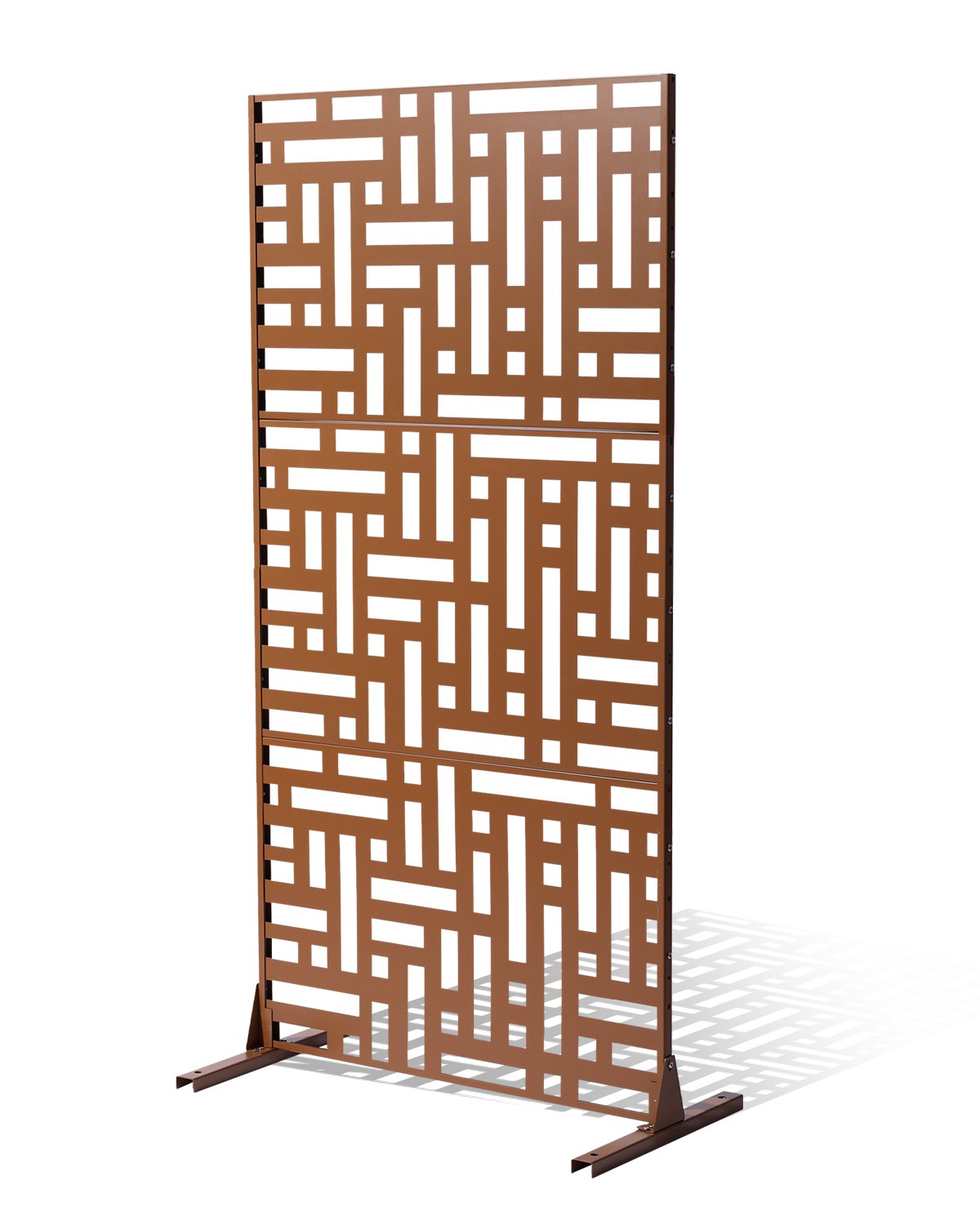 VEVOR Metal Privacy Screen, 47" W x 76" H, Outdoor Privacy Screens 3-Panel, Freestanding Outdoor Divider with Stand, Decorative Garden Steel Privacy Fence for Balcony Patio Indoor Room Hot Tub Brown - DLSHWYSPMJS7ZTJD3V0 - view 1