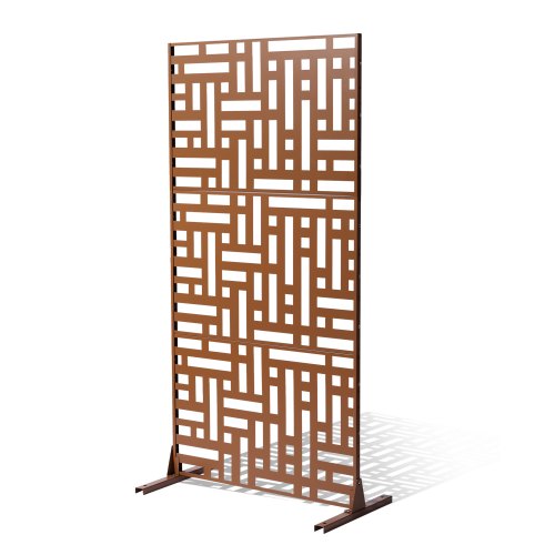 VEVOR Metal Privacy Screen, 47" W x 76" H, Outdoor Privacy Screens 3-Panel, Freestanding Outdoor Divider with Stand, Decorative Garden Steel Privacy Fence for Balcony Patio Indoor Room Hot Tub Brown - DLSHWYSPMJS7ZTJD3V0 - view 2