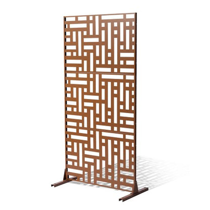 VEVOR Metal Privacy Screen, 47" W x 76" H, Outdoor Privacy Screens 3-Panel, Freestanding Outdoor Divider with Stand, Decorative Garden Steel Privacy Fence for Balcony Patio Indoor Room Hot Tub Brown - DLSHWYSPMJS7ZTJD3V0 - view 2