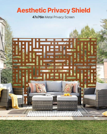 VEVOR Metal Privacy Screen, 47" W x 76" H, Outdoor Privacy Screens 3-Panel, Freestanding Outdoor Divider with Stand, Decorative Garden Steel Privacy Fence for Balcony Patio Indoor Room Hot Tub Brown - DLSHWYSPMJS7ZTJD3V0 - view 3