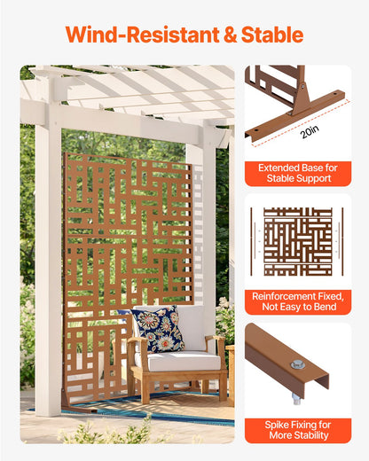VEVOR Metal Privacy Screen, 47" W x 76" H, Outdoor Privacy Screens 3-Panel, Freestanding Outdoor Divider with Stand, Decorative Garden Steel Privacy Fence for Balcony Patio Indoor Room Hot Tub Brown - DLSHWYSPMJS7ZTJD3V0 - view 4