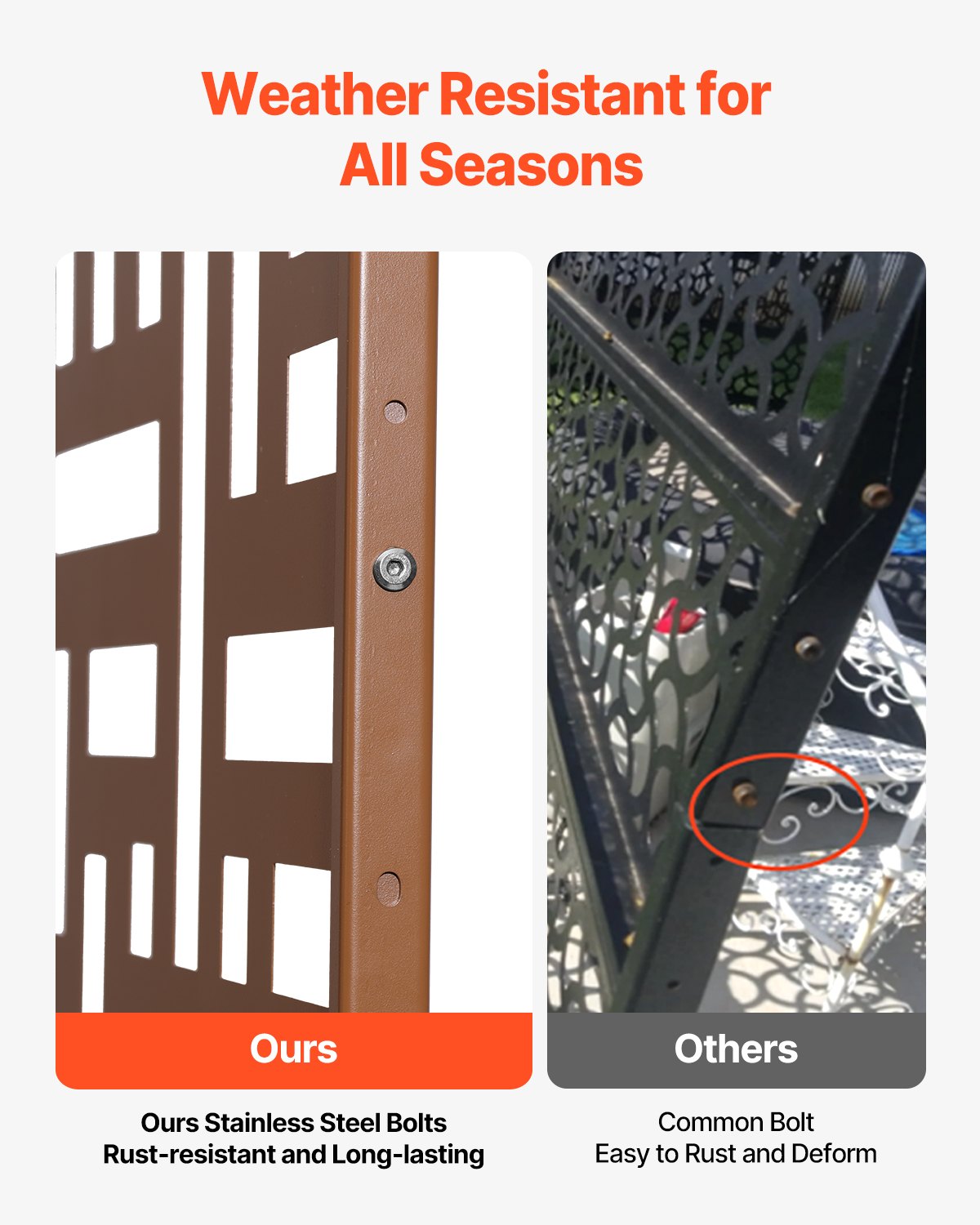 VEVOR Metal Privacy Screen, 47" W x 76" H, Outdoor Privacy Screens 3-Panel, Freestanding Outdoor Divider with Stand, Decorative Garden Steel Privacy Fence for Balcony Patio Indoor Room Hot Tub Brown - DLSHWYSPMJS7ZTJD3V0 - view 5