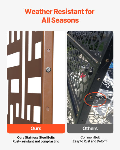 VEVOR Metal Privacy Screen, 47" W x 76" H, Outdoor Privacy Screens 3-Panel, Freestanding Outdoor Divider with Stand, Decorative Garden Steel Privacy Fence for Balcony Patio Indoor Room Hot Tub Brown - DLSHWYSPMJS7ZTJD3V0 - view 5