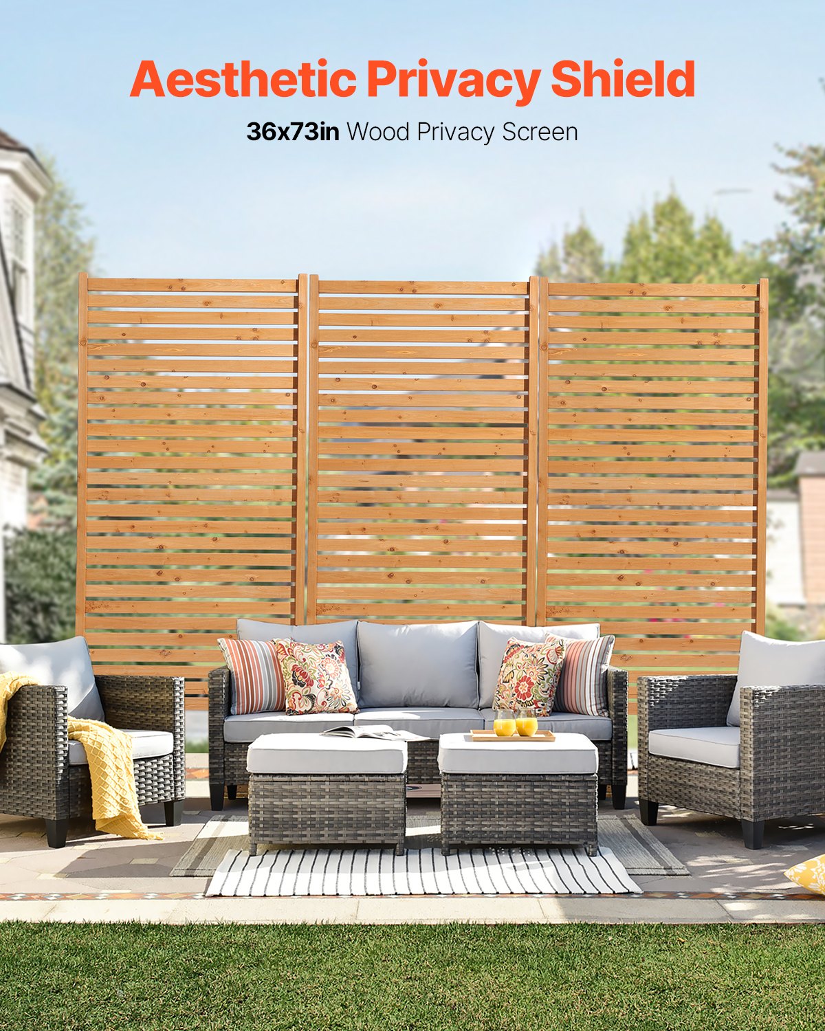 VEVOR Wooden Privacy Screen, 36" W x 76" H Outdoor Privacy Screen, Freestanding Wood Privacy Panel with Stand, Decorative Patio Privacy Screen, Outdoor Divider for Balcony Patio Lawn Garden - DLSHWYSPMMZ3N1PEVV0 - view 3