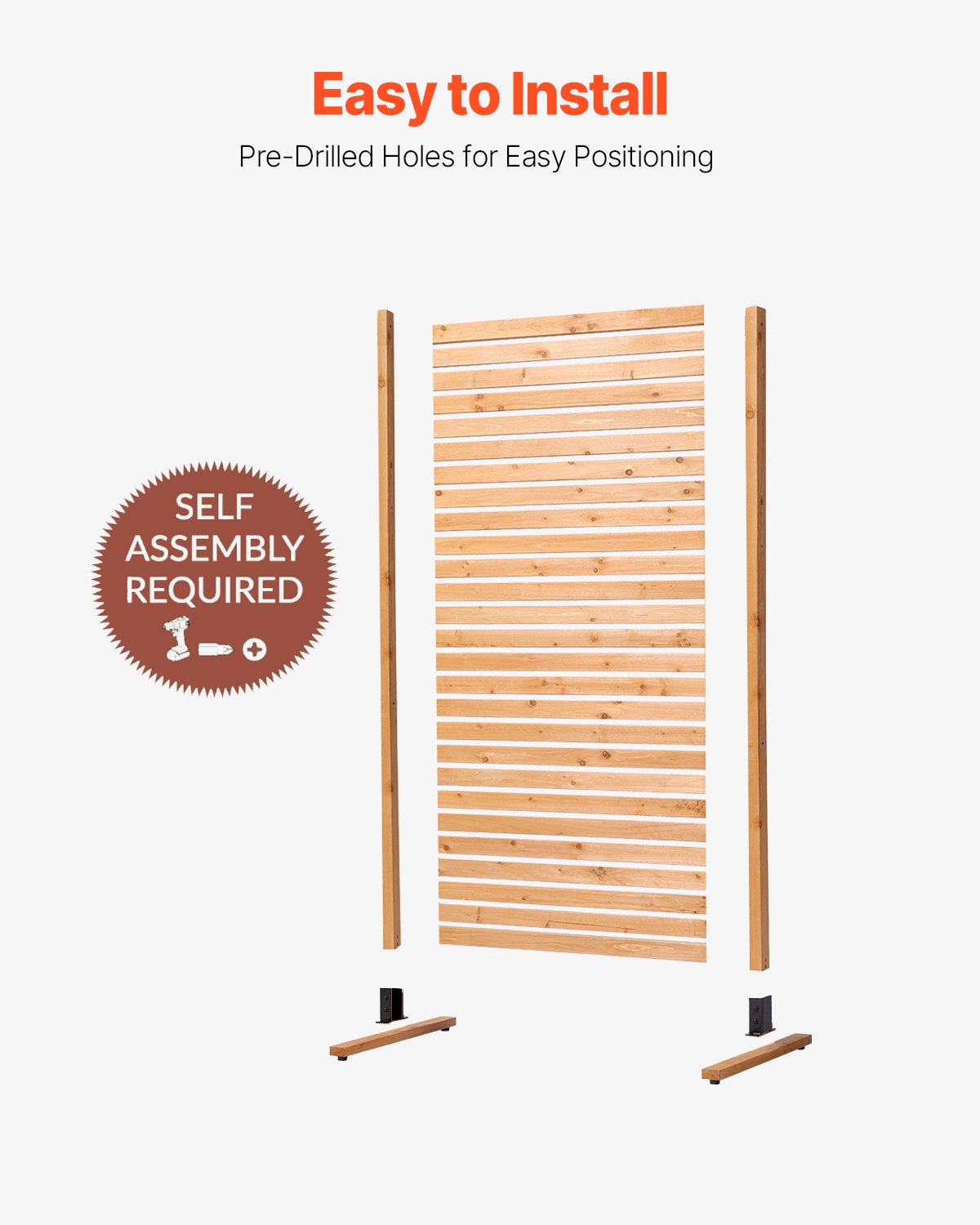 VEVOR Wooden Privacy Screen, 36" W x 76" H Outdoor Privacy Screen, Freestanding Wood Privacy Panel with Stand, Decorative Patio Privacy Screen, Outdoor Divider for Balcony Patio Lawn Garden - DLSHWYSPMMZ3N1PEVV0 - view 6