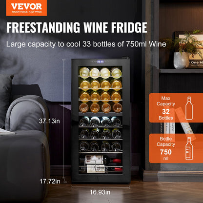 VEVOR 32-Bottle Wine Cooler, Dual Zone & Dual Temperature Wine Fridge, Freestanding Refrigerator with Digital Control, Tempered Glass Door with UV Protection, Red & White Wine Storage for Home Bar - DLSJJBXJJDZS30P98V1 - view 3
