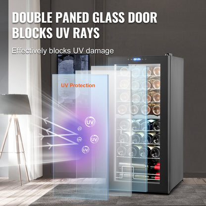 VEVOR 32-Bottle Wine Cooler, Dual Zone & Dual Temperature Wine Fridge, Freestanding Refrigerator with Digital Control, Tempered Glass Door with UV Protection, Red & White Wine Storage for Home Bar - DLSJJBXJJDZS30P98V1 - view 6