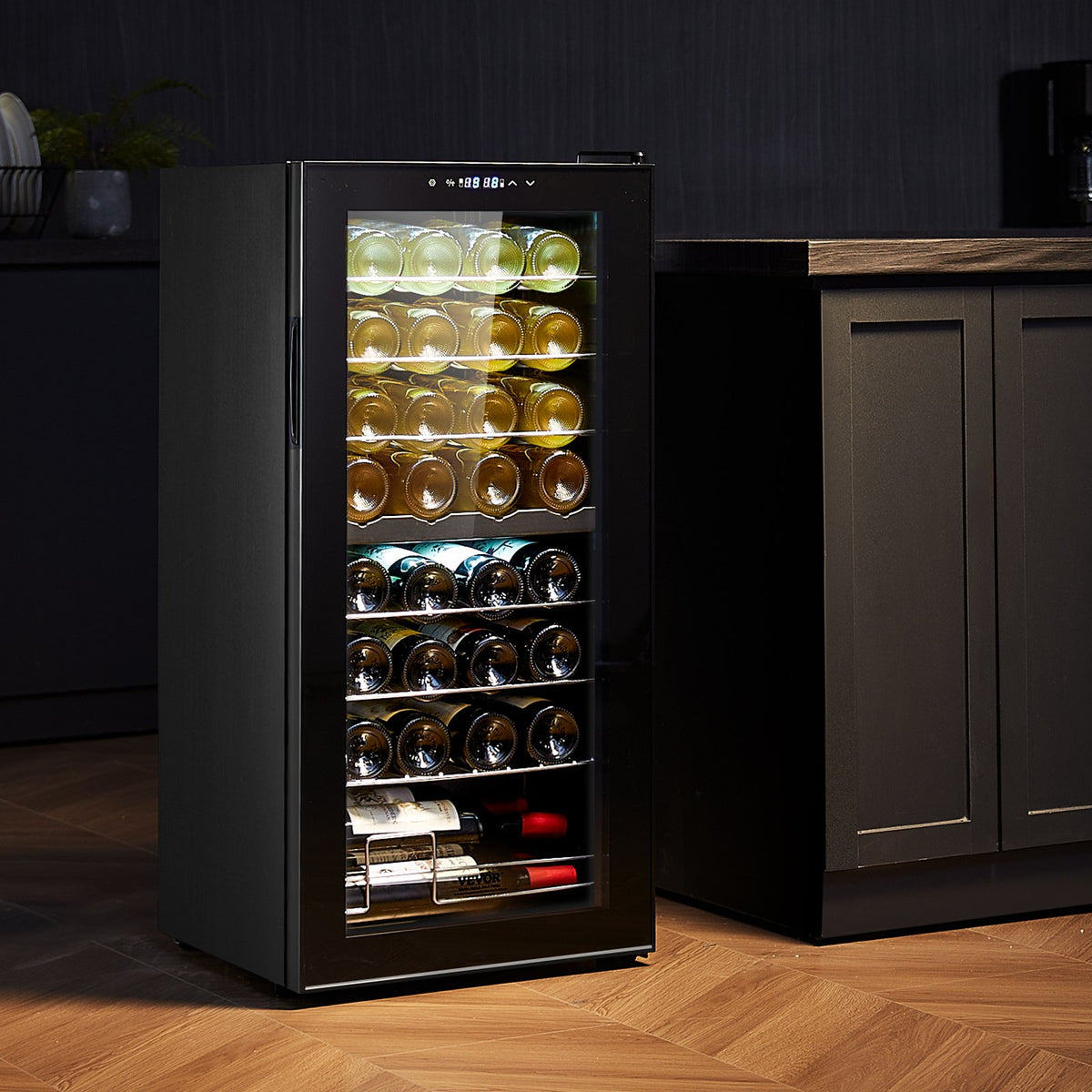 VEVOR 32-Bottle Wine Cooler, Dual Zone & Dual Temperature Wine Fridge, Freestanding Refrigerator with Digital Control, Tempered Glass Door with UV Protection, Red & White Wine Storage for Home Bar - DLSJJBXJJDZS30P98V1 - view 9