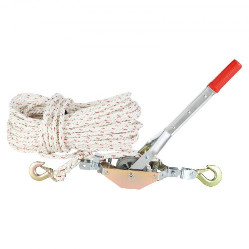 VEVOR Rope Puller, 3/4 Ton (1, 653 lbs) Pulling Capacity, with 100' of 0.6" dia. Rope, 2 Hook, Come Along Winch