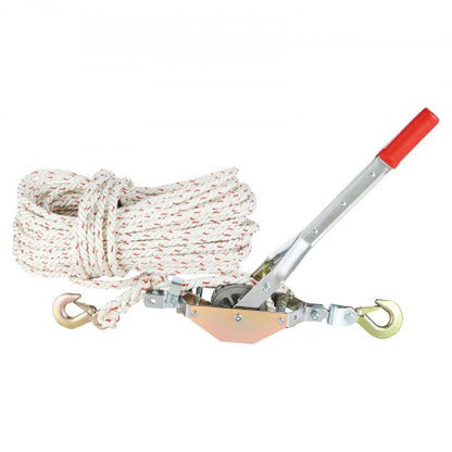 VEVOR Rope Puller, 3/4 Ton (1, 653 lbs) Pulling Capacity, with 100' of 0.6" dia. Rope, 2 Hook, Come Along Winch