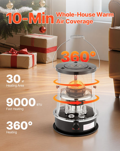 VEVOR 9000 BTU Portable Kerosene Heater & Stove, 2 in 1 Non-Electric Indoor Outdoor Heater with Adjustable Height & Flame & Easy Storage,for Camping, Hunting, Cooking, Home, Garage, Black - DLSMYQNQTZ90VE6P6002V0 - view 3