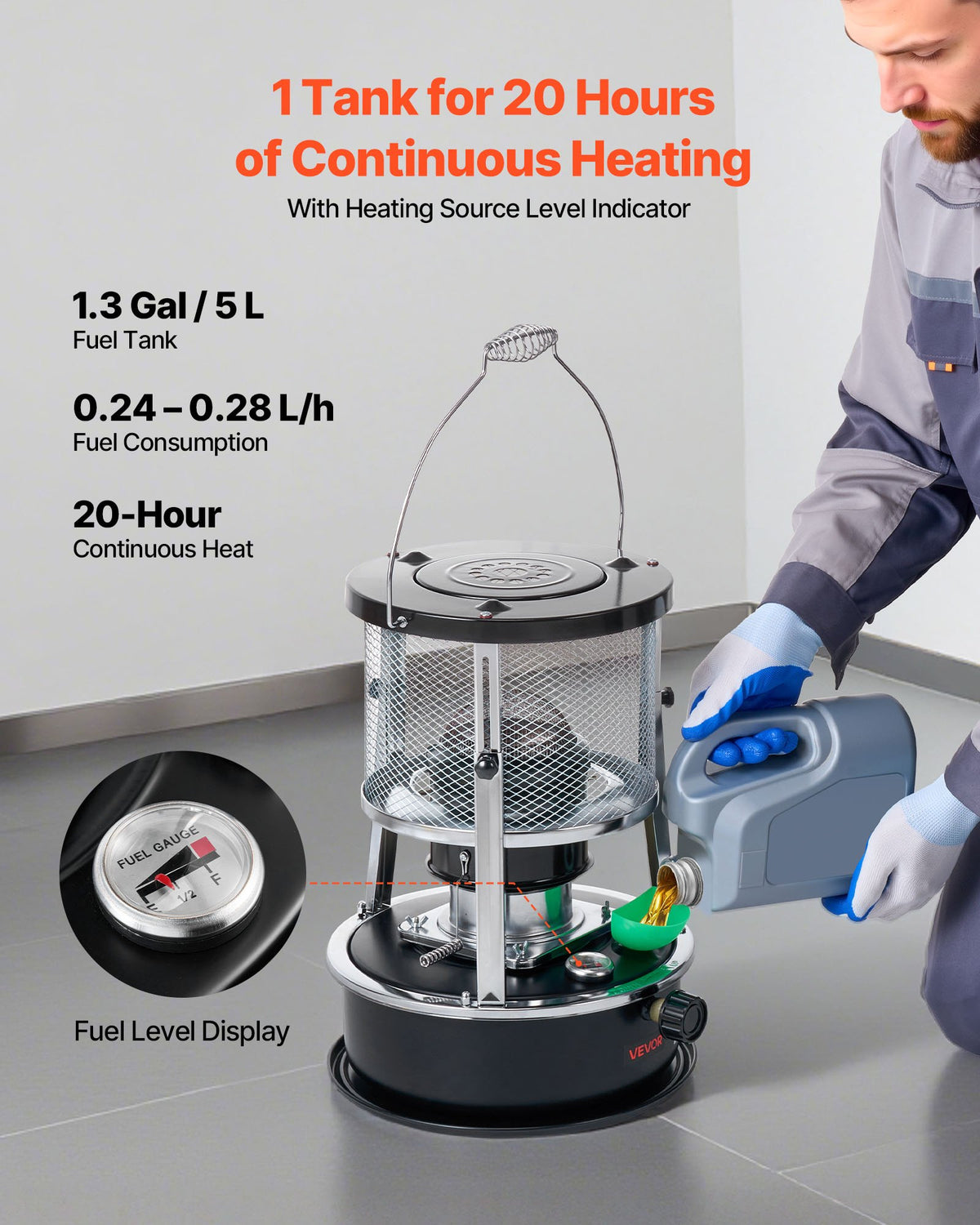 VEVOR 9000 BTU Portable Kerosene Heater & Stove, 2 in 1 Non-Electric Indoor Outdoor Heater with Adjustable Height & Flame & Easy Storage,for Camping, Hunting, Cooking, Home, Garage, Black - DLSMYQNQTZ90VE6P6002V0 - view 4