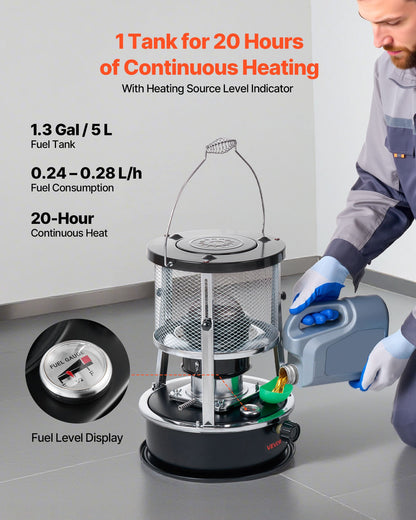VEVOR 9000 BTU Portable Kerosene Heater & Stove, 2 in 1 Non-Electric Indoor Outdoor Heater with Adjustable Height & Flame & Easy Storage,for Camping, Hunting, Cooking, Home, Garage, Black - DLSMYQNQTZ90VE6P6002V0 - view 4