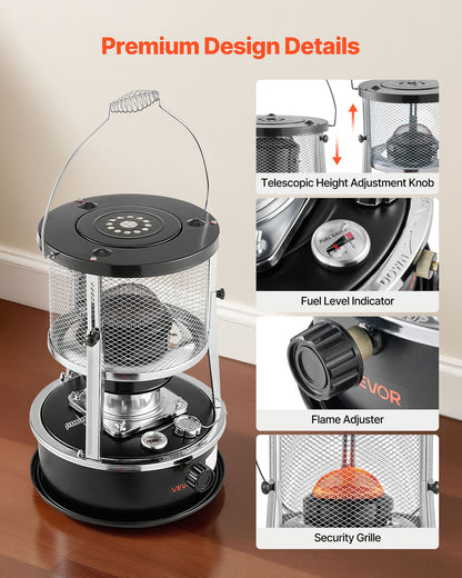 VEVOR 9000 BTU Portable Kerosene Heater & Stove, 2 in 1 Non-Electric Indoor Outdoor Heater with Adjustable Height & Flame & Easy Storage,for Camping, Hunting, Cooking, Home, Garage, Black - DLSMYQNQTZ90VE6P6002V0 - view 7