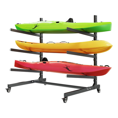 VEVOR Kayak Storage Rack for 3 Kayaks, Holds 200 lbs, Heavy Duty Adjustable Freestanding Stand with Lockable Wheels for Indoor Outdoor Garage Shed Dock, Holder for Canoe, SUP, Surfboard & Paddleboard - DLSPHTZJ3SDM94B2I001V0 - view 1