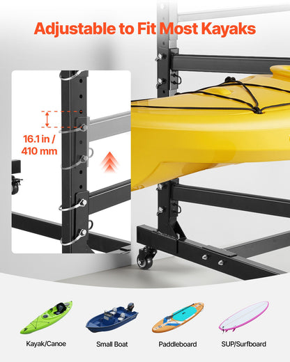 VEVOR Kayak Storage Rack for 3 Kayaks, Holds 200 lbs, Heavy Duty Adjustable Freestanding Stand with Lockable Wheels for Indoor Outdoor Garage Shed Dock, Holder for Canoe, SUP, Surfboard & Paddleboard - DLSPHTZJ3SDM94B2I001V0 - view 4