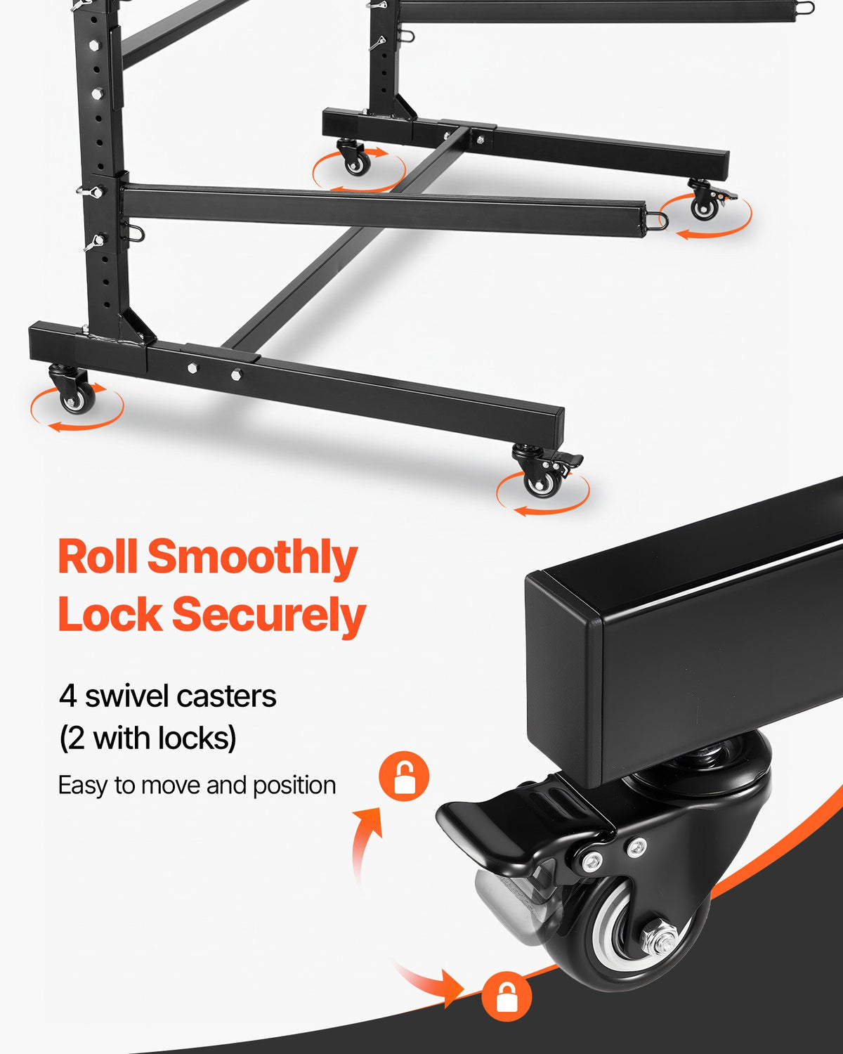 VEVOR Kayak Storage Rack for 3 Kayaks, Holds 200 lbs, Heavy Duty Adjustable Freestanding Stand with Lockable Wheels for Indoor Outdoor Garage Shed Dock, Holder for Canoe, SUP, Surfboard & Paddleboard - DLSPHTZJ3SDM94B2I001V0 - view 6