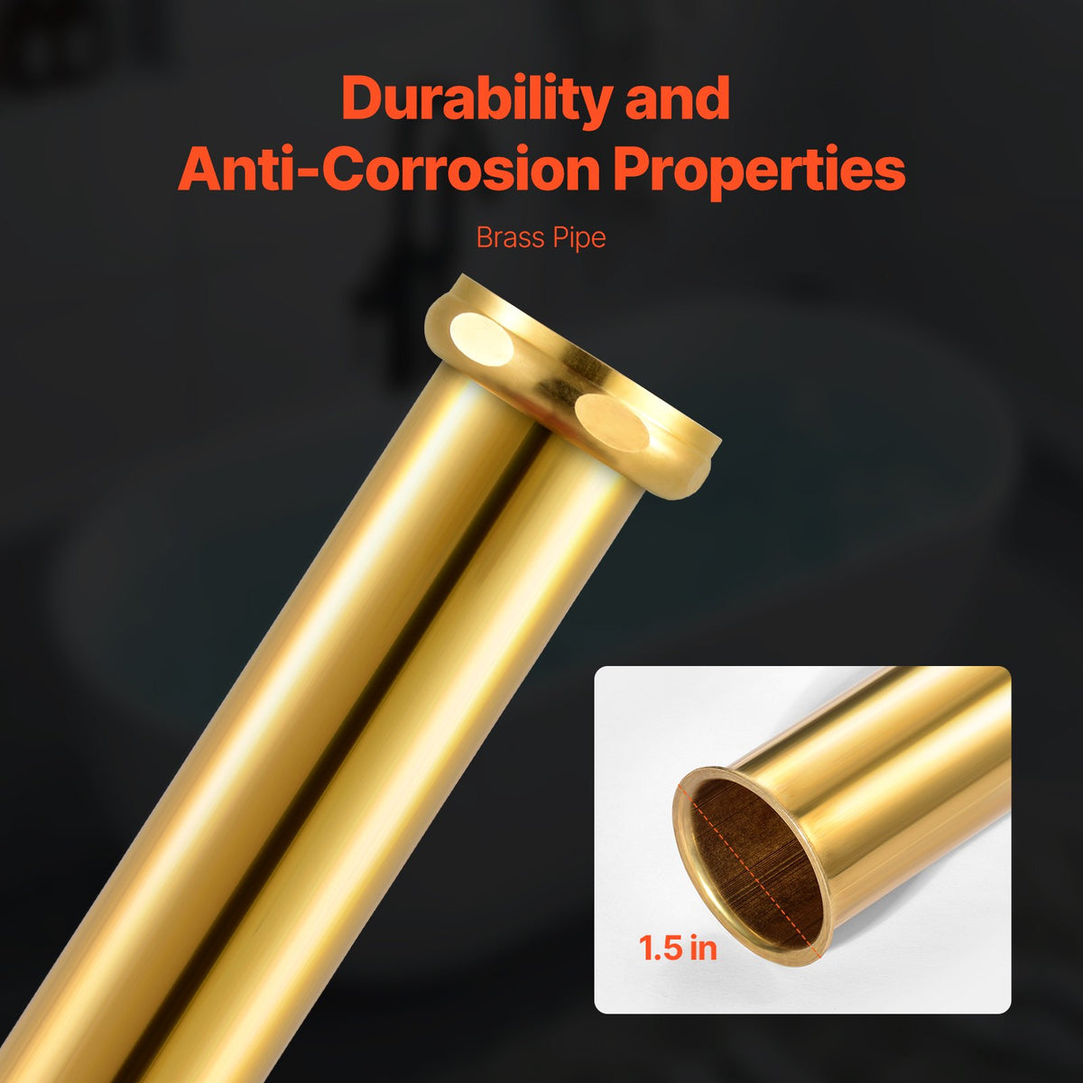 VEVOR ABS Freestanding Tub Drain Kit, 2 Brass Tail Pipes, Bathtub Drain Rough-in Kit, with ABS Adapter of Tailpiece, Compatible with Freestanding Bathtubs, Floor Mounted Bathtubs and Island Bathtubs - DLSYGPSGABSTACIYLV0 - view 5