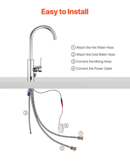 VEVOR Touchless Kitchen Bar Sink Faucet, Single Handle Automatic Motion Sensor Bathroom Faucet, Hands-Free Adjustable Cold Hot Water Mixer Flexible Swivel for 9/16 in Pipe,Chrome Plated Silver - DLTDGSDHZDLRKLXL7001V9 - view 6