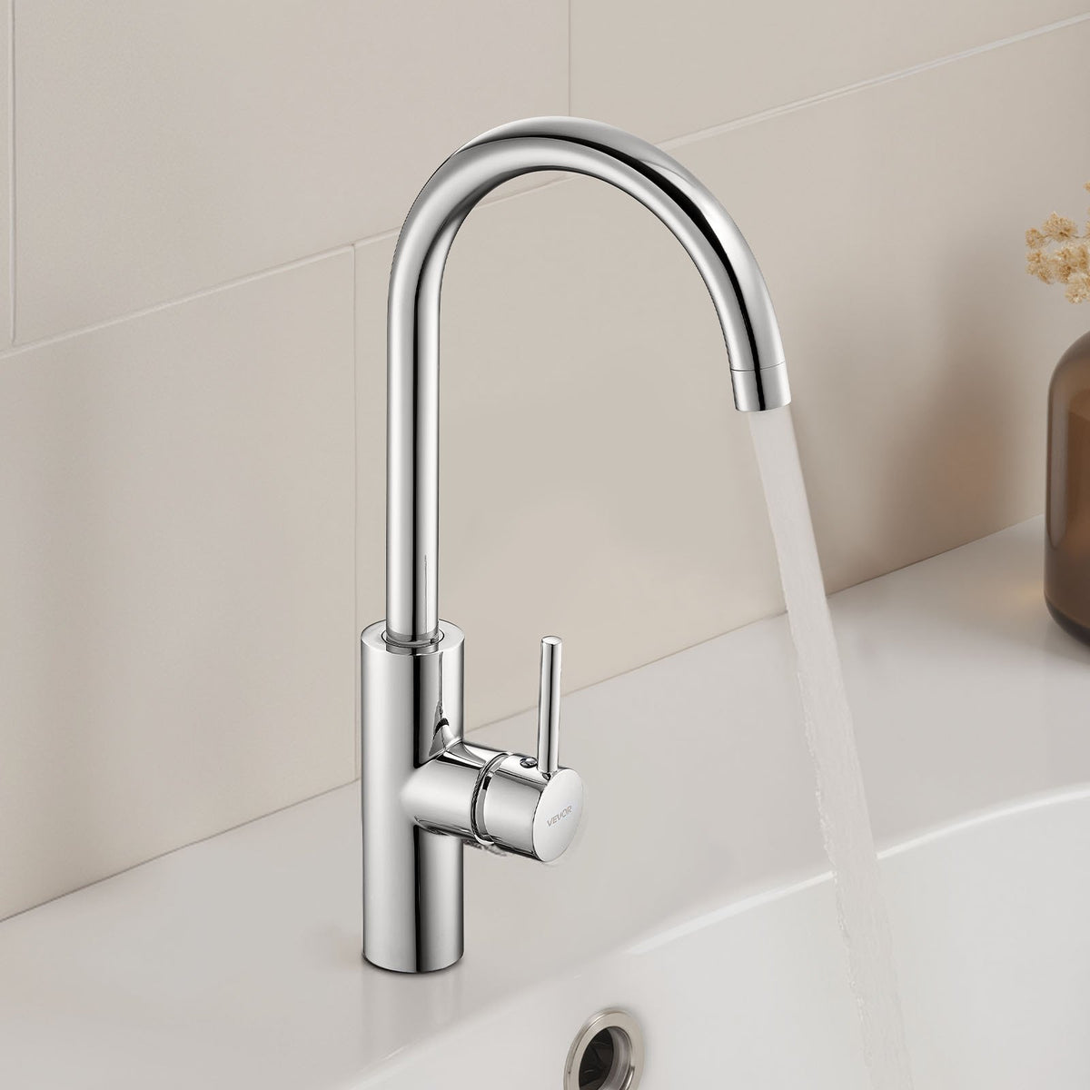 VEVOR Touchless Kitchen Bar Sink Faucet, Single Handle Automatic Motion Sensor Bathroom Faucet, Hands-Free Adjustable Cold Hot Water Mixer Flexible Swivel for 9/16 in Pipe,Chrome Plated Silver - DLTDGSDHZDLRKLXL7001V9 - view 9