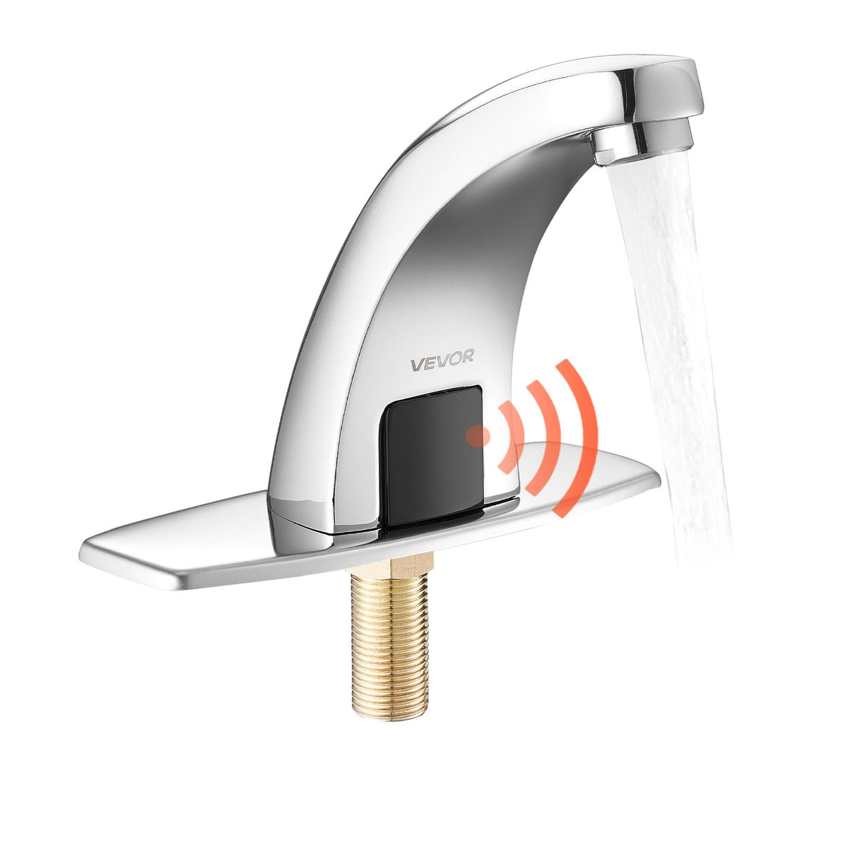 VEVOR Touchless Bathroom Sink Faucet, Automatic Motion Sensor Restroom Toilet Faucet Cold Water with Hole Cover Plate, Battery Operated for 9/16 in Pipe Commercial Lavatory,Chrome Plated Silver,G233M - DLTDLWSBZDHT04H14001V9 - view 1