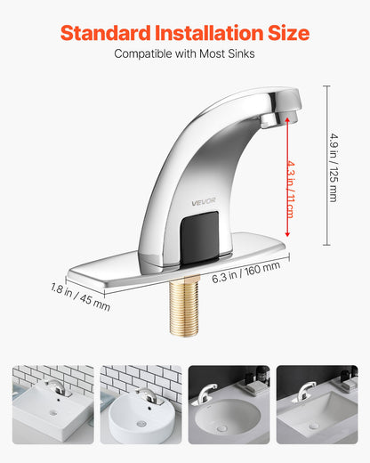 VEVOR Touchless Bathroom Sink Faucet, Automatic Motion Sensor Restroom Toilet Faucet Cold Water with Hole Cover Plate, Battery Operated for 9/16 in Pipe Commercial Lavatory,Chrome Plated Silver,G233M - DLTDLWSBZDHT04H14001V9 - view 4