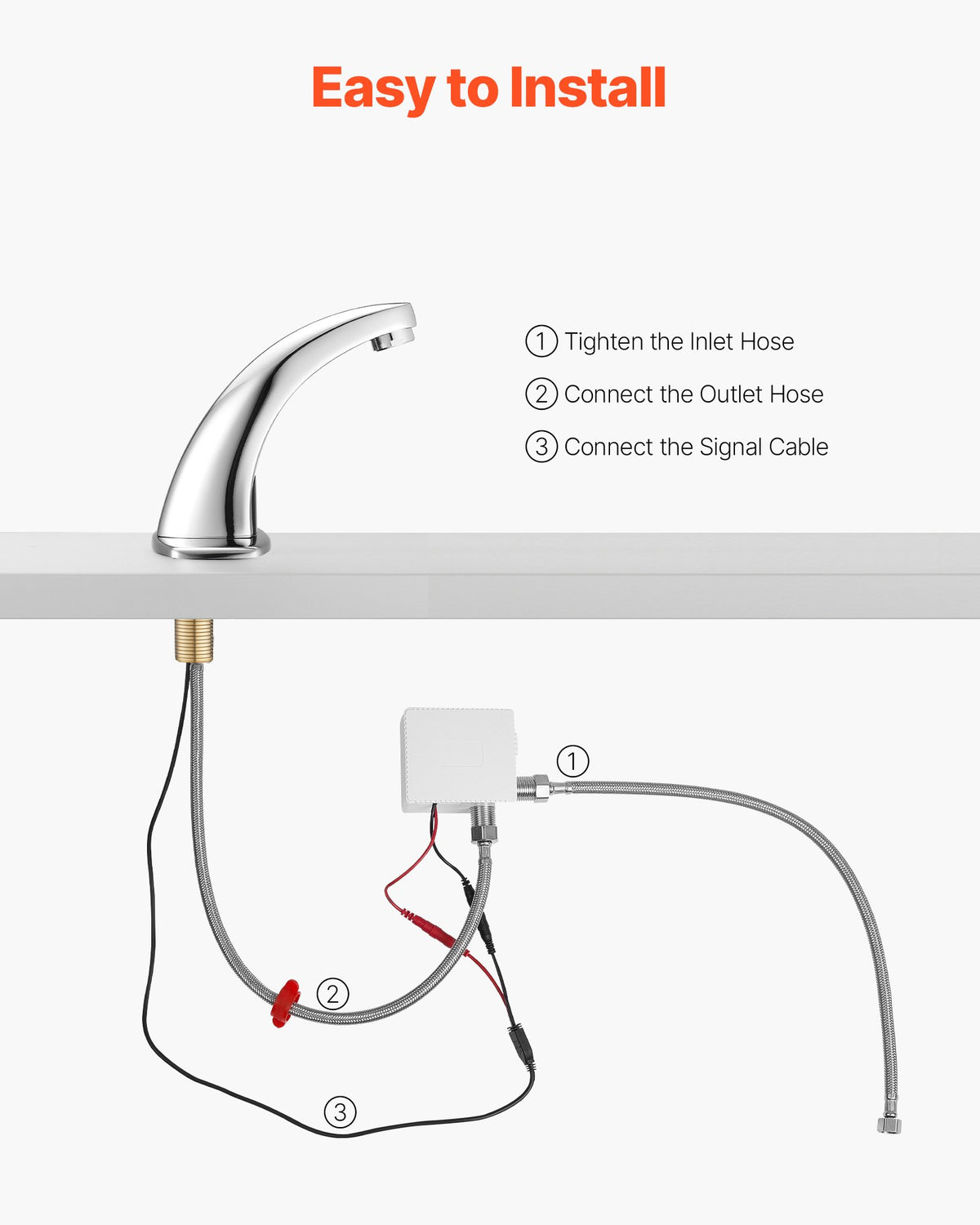 VEVOR Touchless Bathroom Sink Faucet, Automatic Motion Sensor Restroom Toilet Faucet Cold Water with Hole Cover Plate, Battery Operated for 9/16 in Pipe Commercial Lavatory,Chrome Plated Silver,G233M - DLTDLWSBZDHT04H14001V9 - view 5