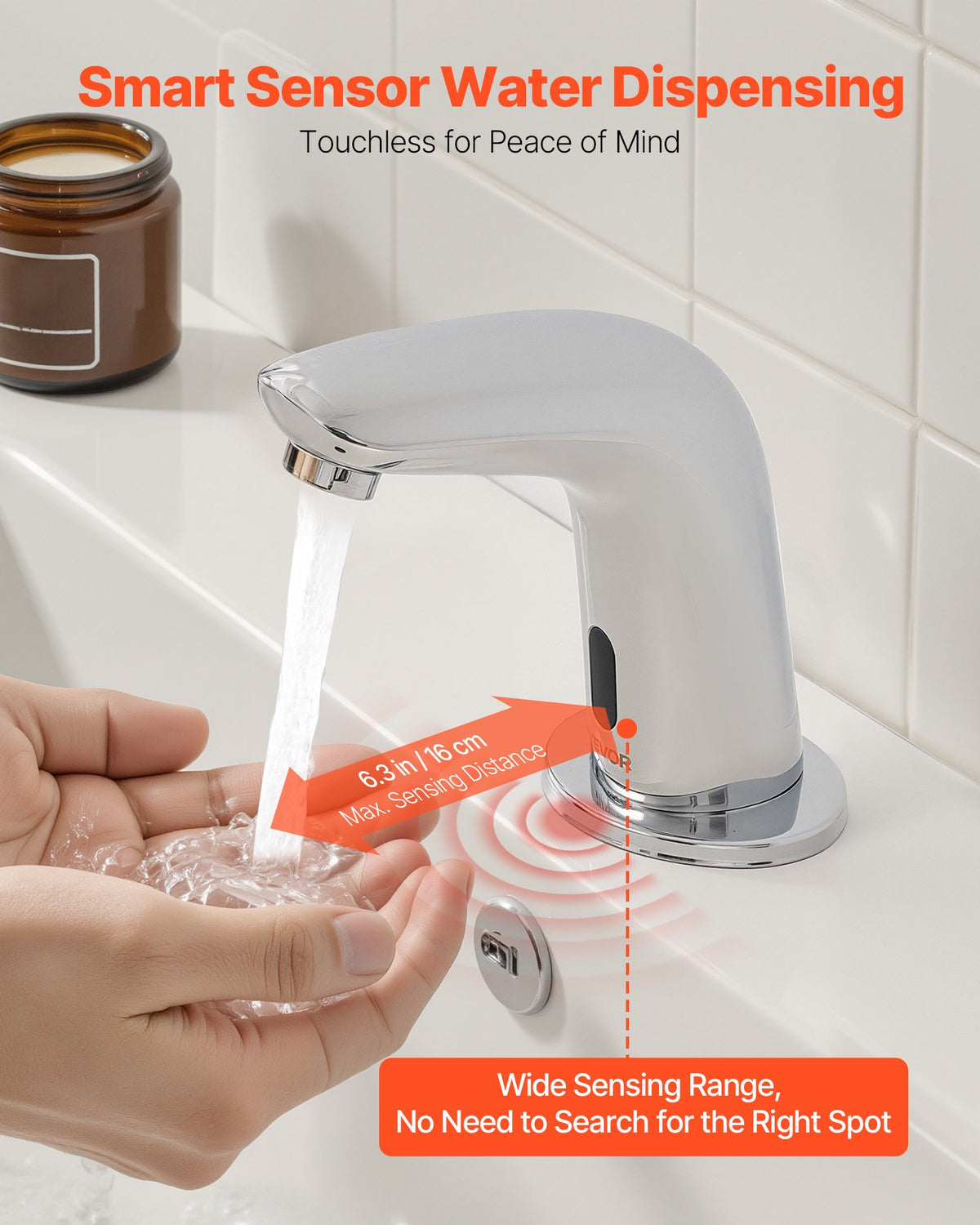 VEVOR Touchless Bathroom Sink Faucet, Automatic Motion Sensor Restroom Toilet Faucet Cold Water with Hole Cover Plate, Battery Operated for 9/16 in Pipe Commercial Lavatory,Chrome Plated Silver G112M - DLTDLWSBZDTE4KZM5001V9 - view 3