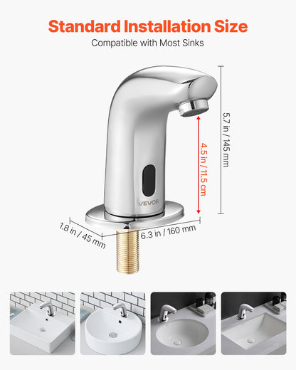 VEVOR Touchless Bathroom Sink Faucet, Automatic Motion Sensor Restroom Toilet Faucet Cold Water with Hole Cover Plate, Battery Operated for 9/16 in Pipe Commercial Lavatory,Chrome Plated Silver G112M - DLTDLWSBZDTE4KZM5001V9 - view 4