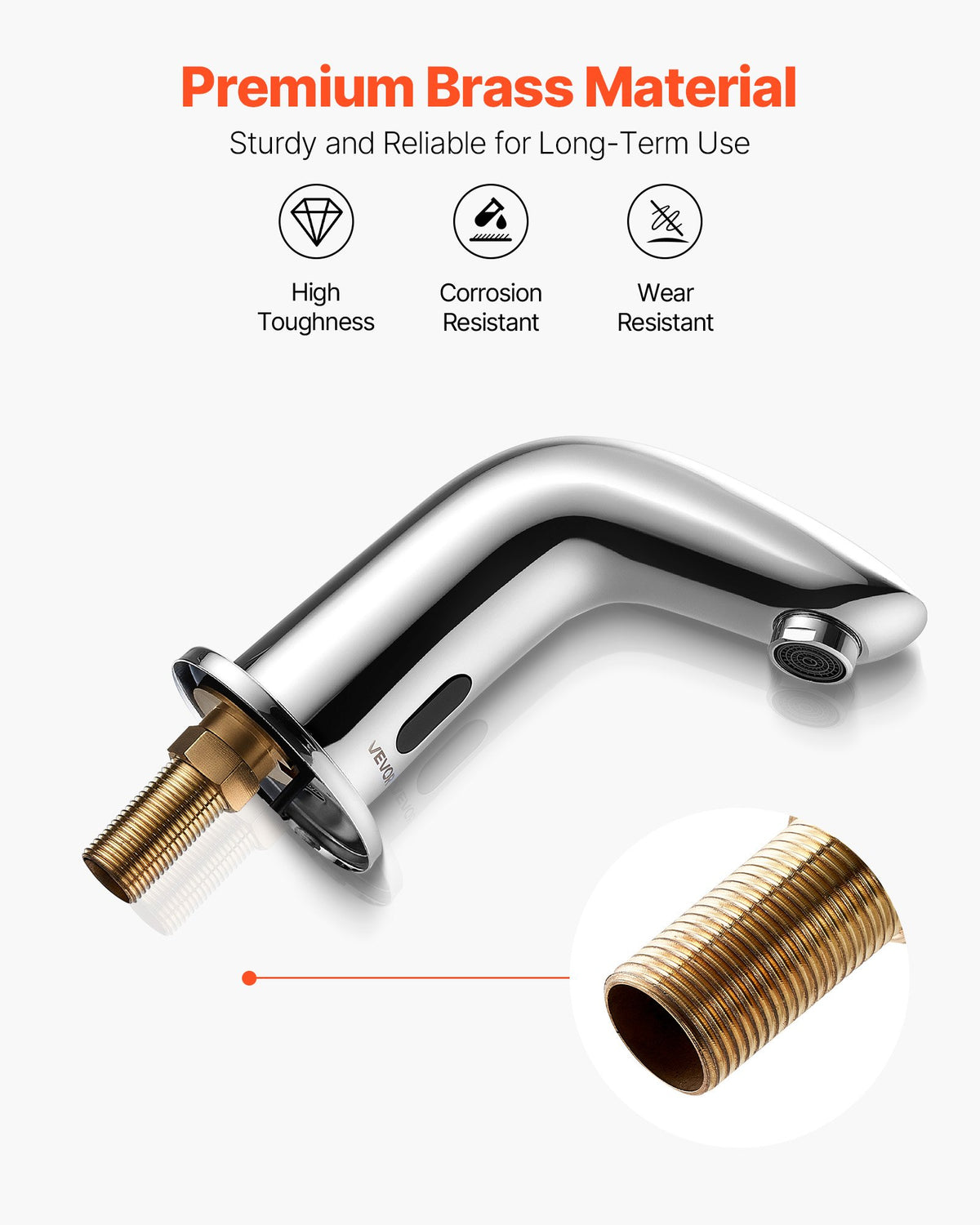 VEVOR Touchless Bathroom Sink Faucet, Automatic Motion Sensor Restroom Toilet Faucet Cold Water with Hole Cover Plate, Battery Operated for 9/16 in Pipe Commercial Lavatory,Chrome Plated Silver G112M - DLTDLWSBZDTE4KZM5001V9 - view 7