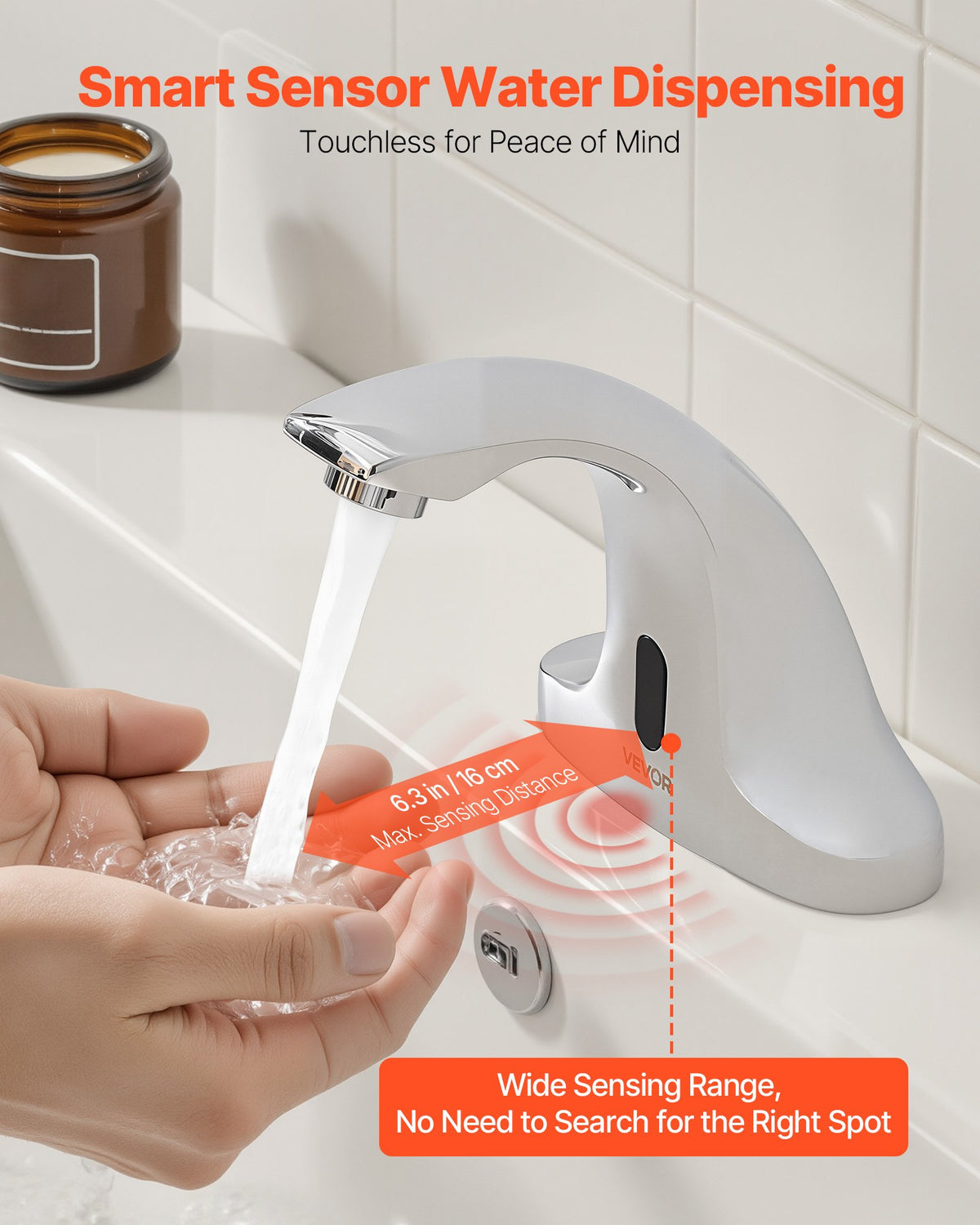 VEVOR Touchless Bathroom Sink Faucet, Automatic Motion Sensor Restroom Toilet Faucet Cold Water with Hole Cover Plate, Battery Operated for 9/16 in Pipe Commercial Lavatory,Chrome Plated Silver - DLTDLWSBZDYJQ5PIT001V9 - view 3