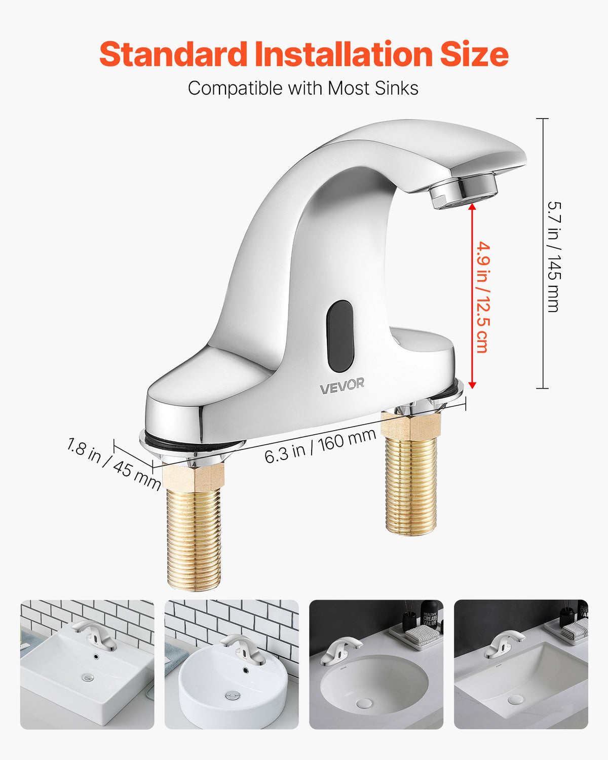 VEVOR Touchless Bathroom Sink Faucet, Automatic Motion Sensor Restroom Toilet Faucet Cold Water with Hole Cover Plate, Battery Operated for 9/16 in Pipe Commercial Lavatory,Chrome Plated Silver - DLTDLWSBZDYJQ5PIT001V9 - view 4