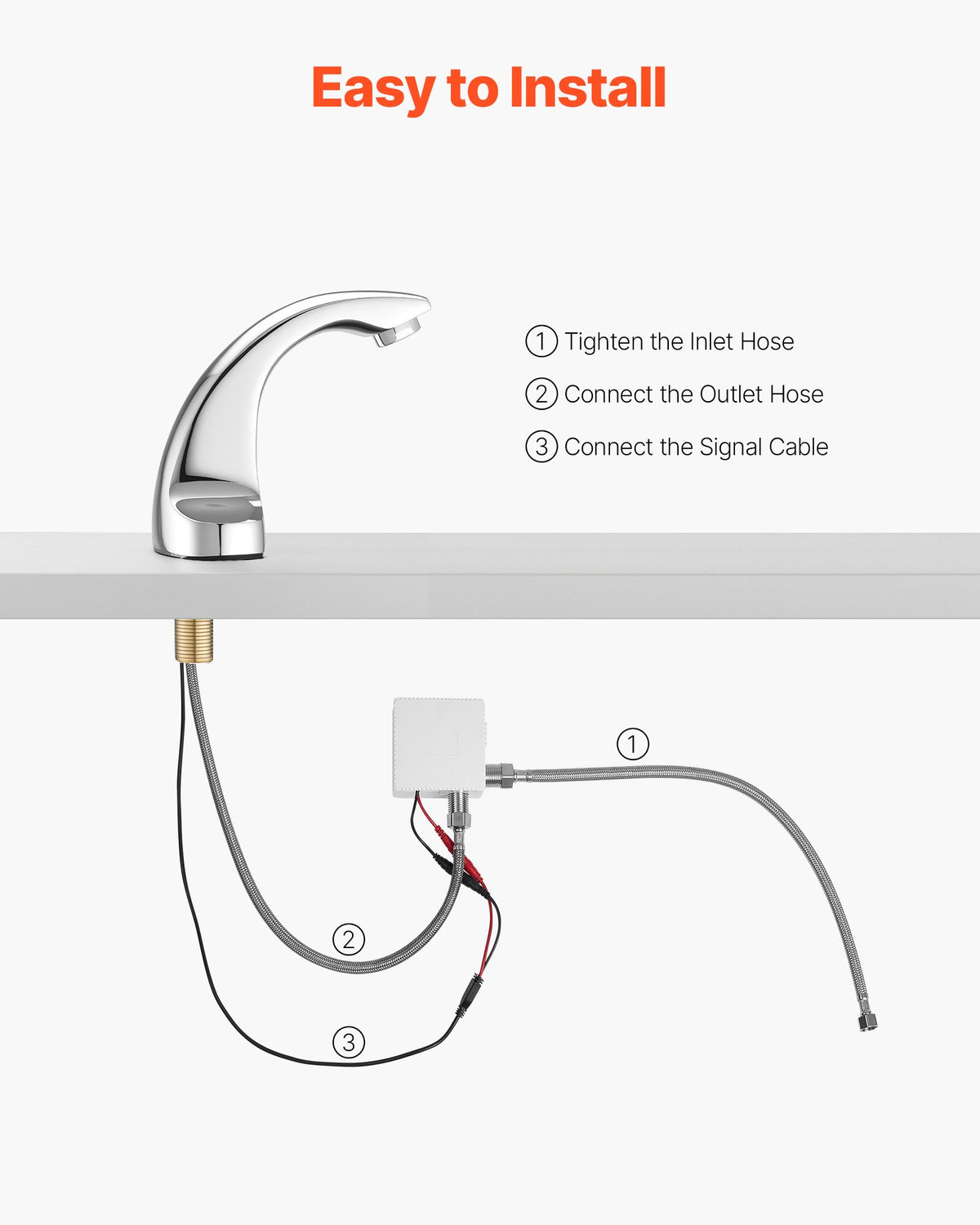 VEVOR Touchless Bathroom Sink Faucet, Automatic Motion Sensor Restroom Toilet Faucet Cold Water with Hole Cover Plate, Battery Operated for 9/16 in Pipe Commercial Lavatory,Chrome Plated Silver - DLTDLWSBZDYJQ5PIT001V9 - view 5