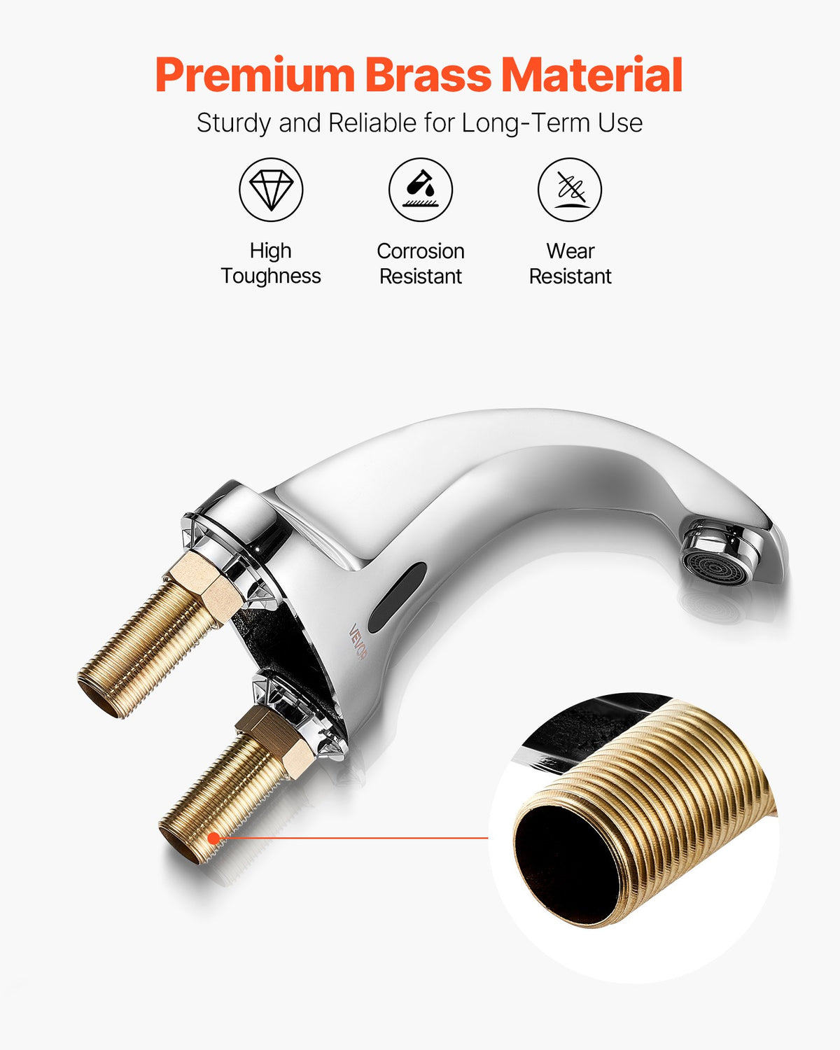 VEVOR Touchless Bathroom Sink Faucet, Automatic Motion Sensor Restroom Toilet Faucet Cold Water with Hole Cover Plate, Battery Operated for 9/16 in Pipe Commercial Lavatory,Chrome Plated Silver - DLTDLWSBZDYJQ5PIT001V9 - view 7