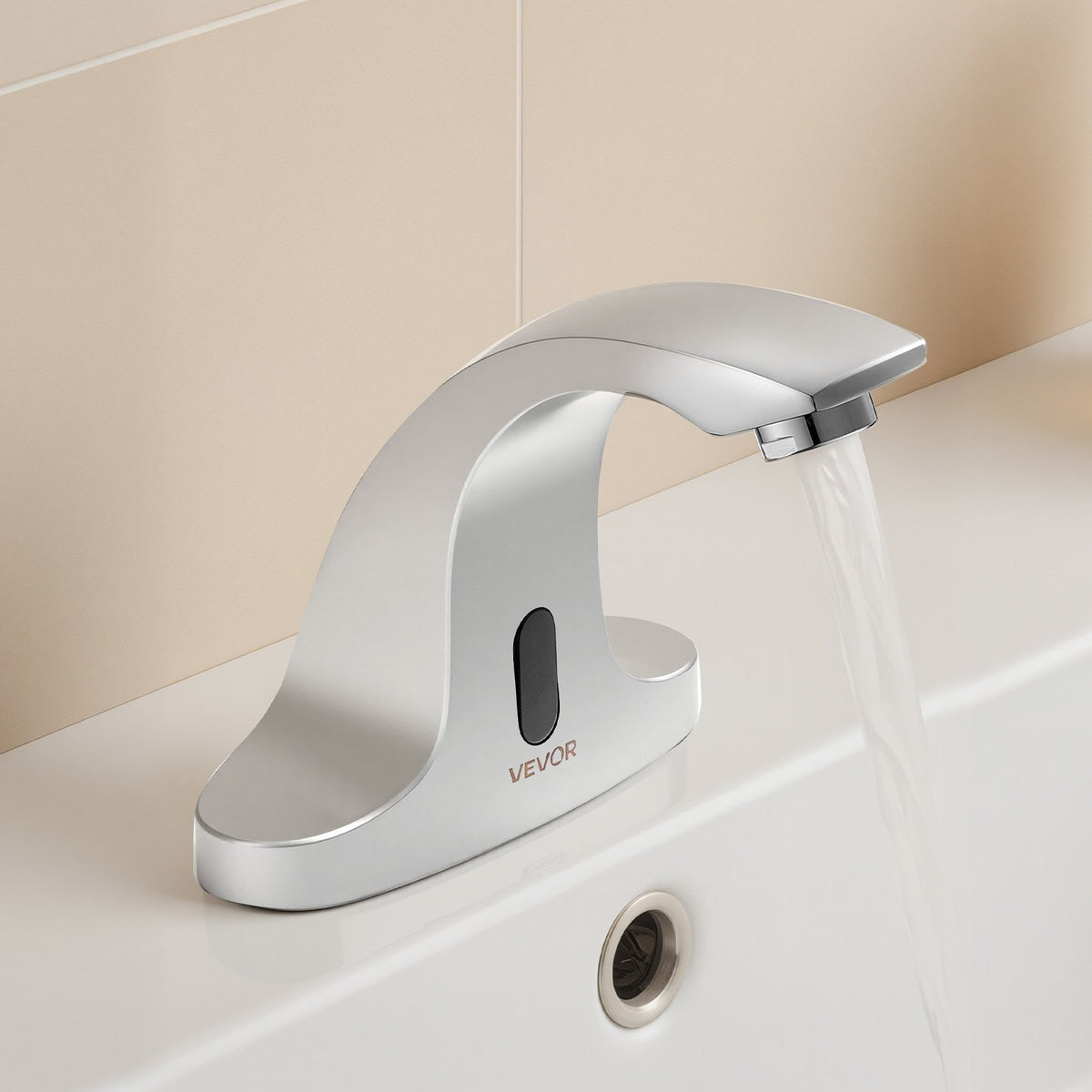 VEVOR Touchless Bathroom Sink Faucet, Automatic Motion Sensor Restroom Toilet Faucet Cold Water with Hole Cover Plate, Battery Operated for 9/16 in Pipe Commercial Lavatory,Chrome Plated Silver - DLTDLWSBZDYJQ5PIT001V9 - view 9