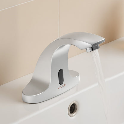 VEVOR Touchless Bathroom Sink Faucet, Automatic Motion Sensor Restroom Toilet Faucet Cold Water with Hole Cover Plate, Battery Operated for 9/16 in Pipe Commercial Lavatory,Chrome Plated Silver - DLTDLWSBZDYJQ5PIT001V9 - view 9