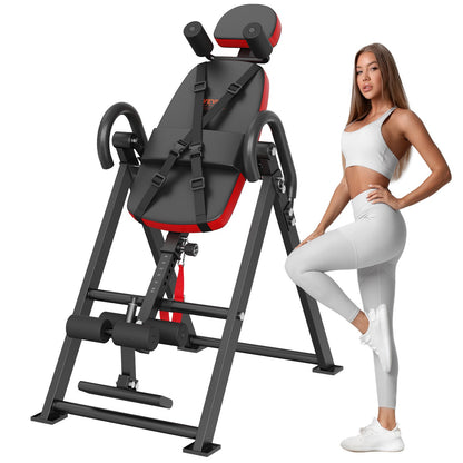 VEVOR Inversion Table, 300 lbs Capacity Heavy Duty Inversion Table, Decompression Back Stretcher Machine, Strength Training Equipment with Headrest, Ankle Lock, Adjustable Protective Belt, Red/Black - DLTHBSPPTKBPIRM1VV0 - view 1
