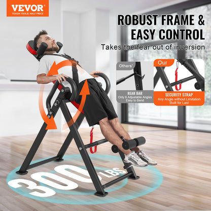 VEVOR Inversion Table, 300 lbs Capacity Heavy Duty Inversion Table, Decompression Back Stretcher Machine, Strength Training Equipment with Headrest, Ankle Lock, Adjustable Protective Belt, Red/Black - DLTHBSPPTKBPIRM1VV0 - view 3