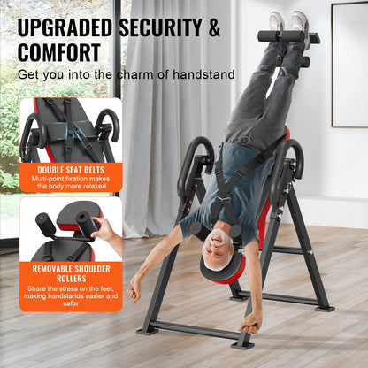 VEVOR Inversion Table, 300 lbs Capacity Heavy Duty Inversion Table, Decompression Back Stretcher Machine, Strength Training Equipment with Headrest, Ankle Lock, Adjustable Protective Belt, Red/Black - DLTHBSPPTKBPIRM1VV0 - view 4